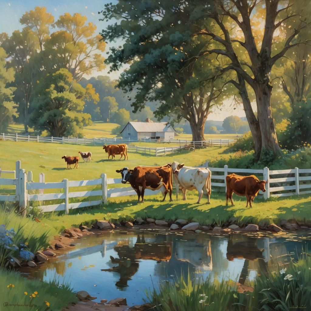 Idyllic Farm Scene as Oil Painting by Gurney