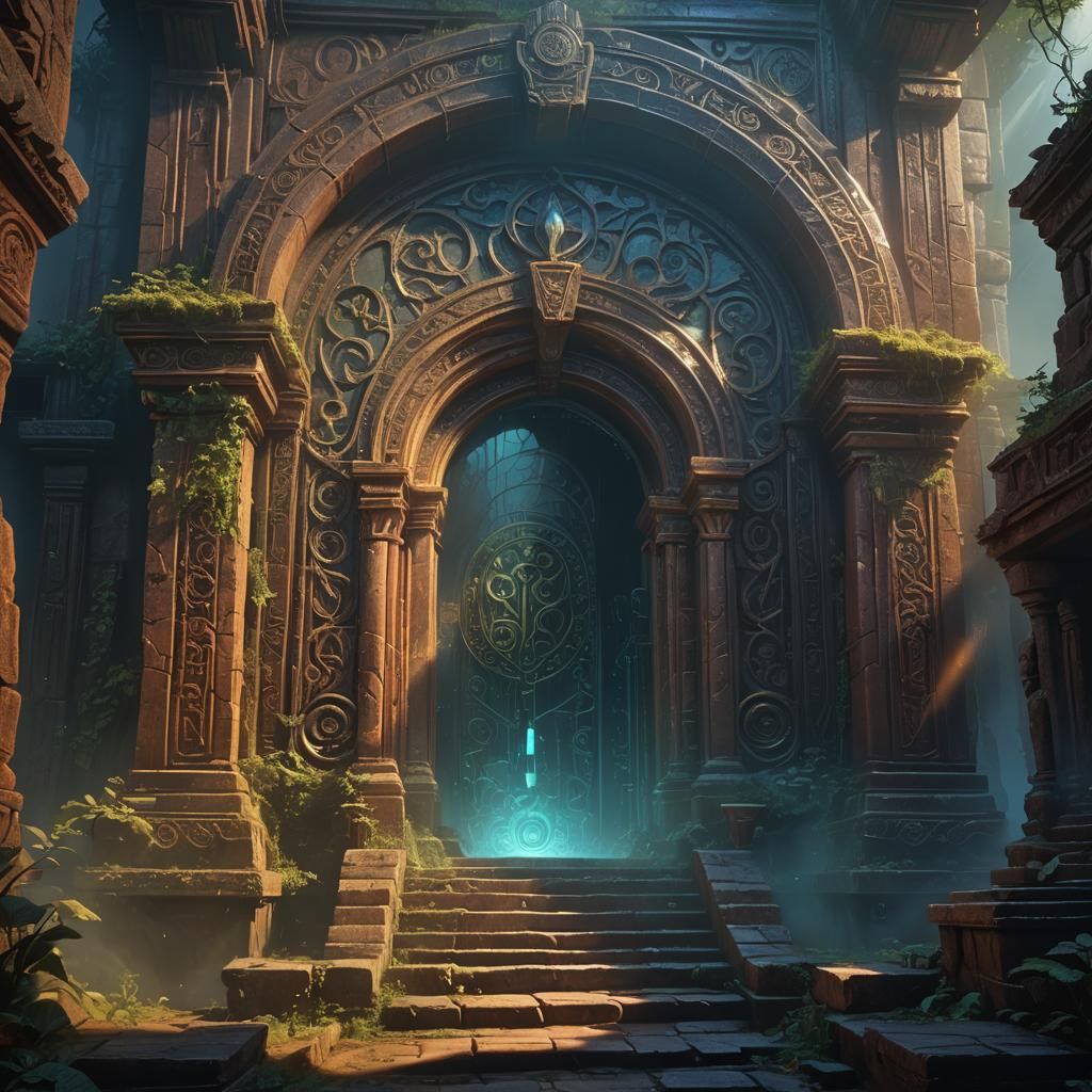 Otherworldly Portal Beckons in Ancient Staircase Concept Art