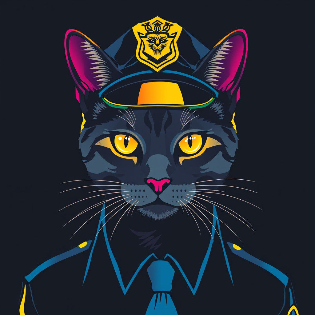 Futuristic Feline Cop in Bold Pop Art Style