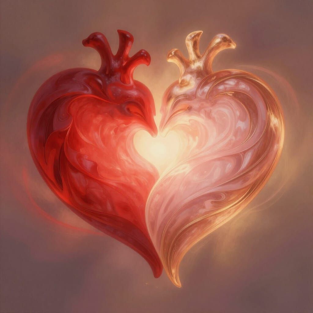 Ethereal Hearts Merging into One Soul in Digital Painting St...