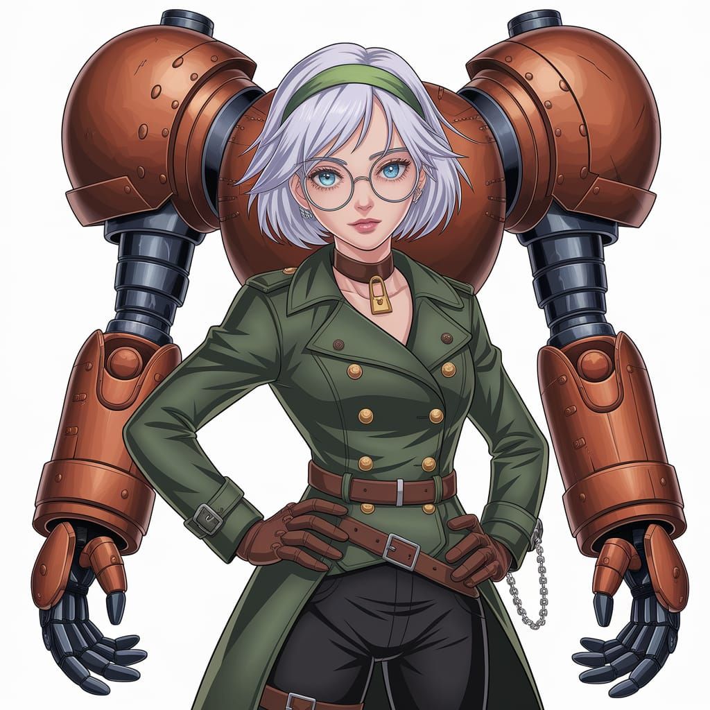Anime Woman with Mecha in Hyperrealistic Style