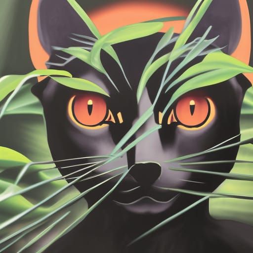 Black Cat with Demon Eyes in Afrofuturist Jungle