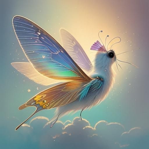 Golden Butterfly with Iridescent Wings in Cutepunk Style