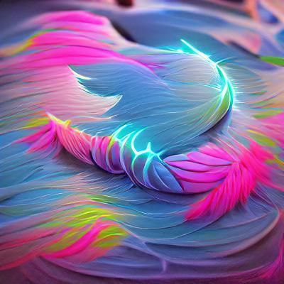 Glowing Neon Feathers in Swirling 3D Render