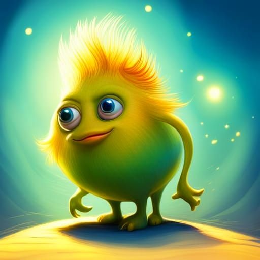 Chubby Blue Alien Smiles with Joy