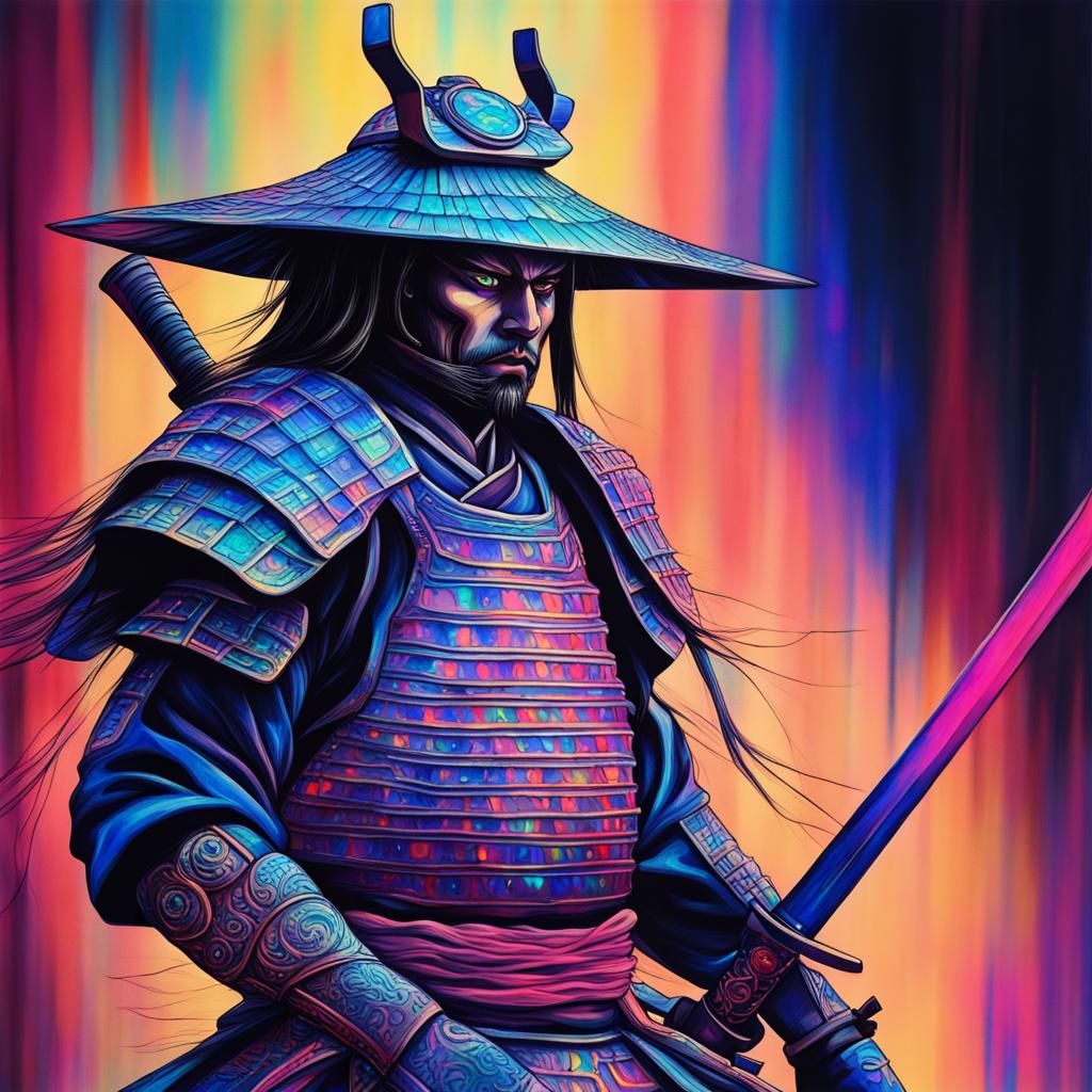Holographic Samurai Ghost Warrior: Abstract Art