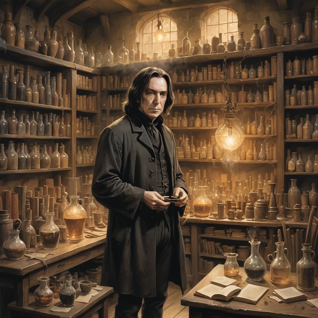 Professor Snape's Potions Class: A Whimsical Illustration
