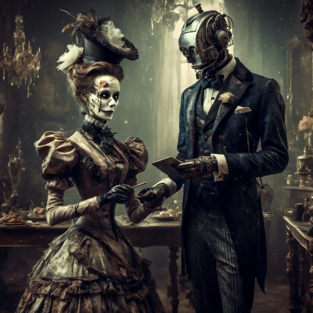 Futuristic Victorian Robot Butler and Maid