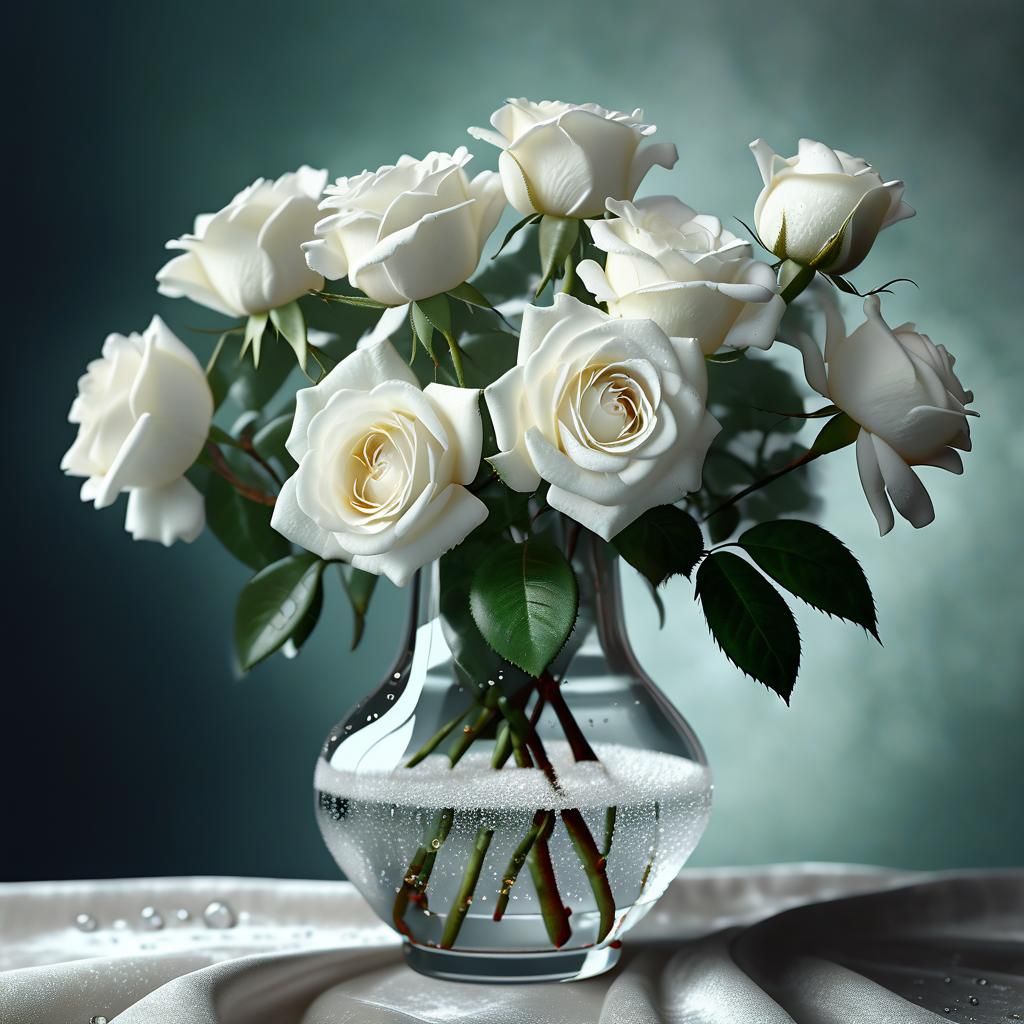 Hyperrealistic White Roses Still Life, Macro Photography