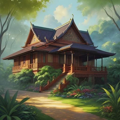 Thai House Gouache Impressionist Masterpiece