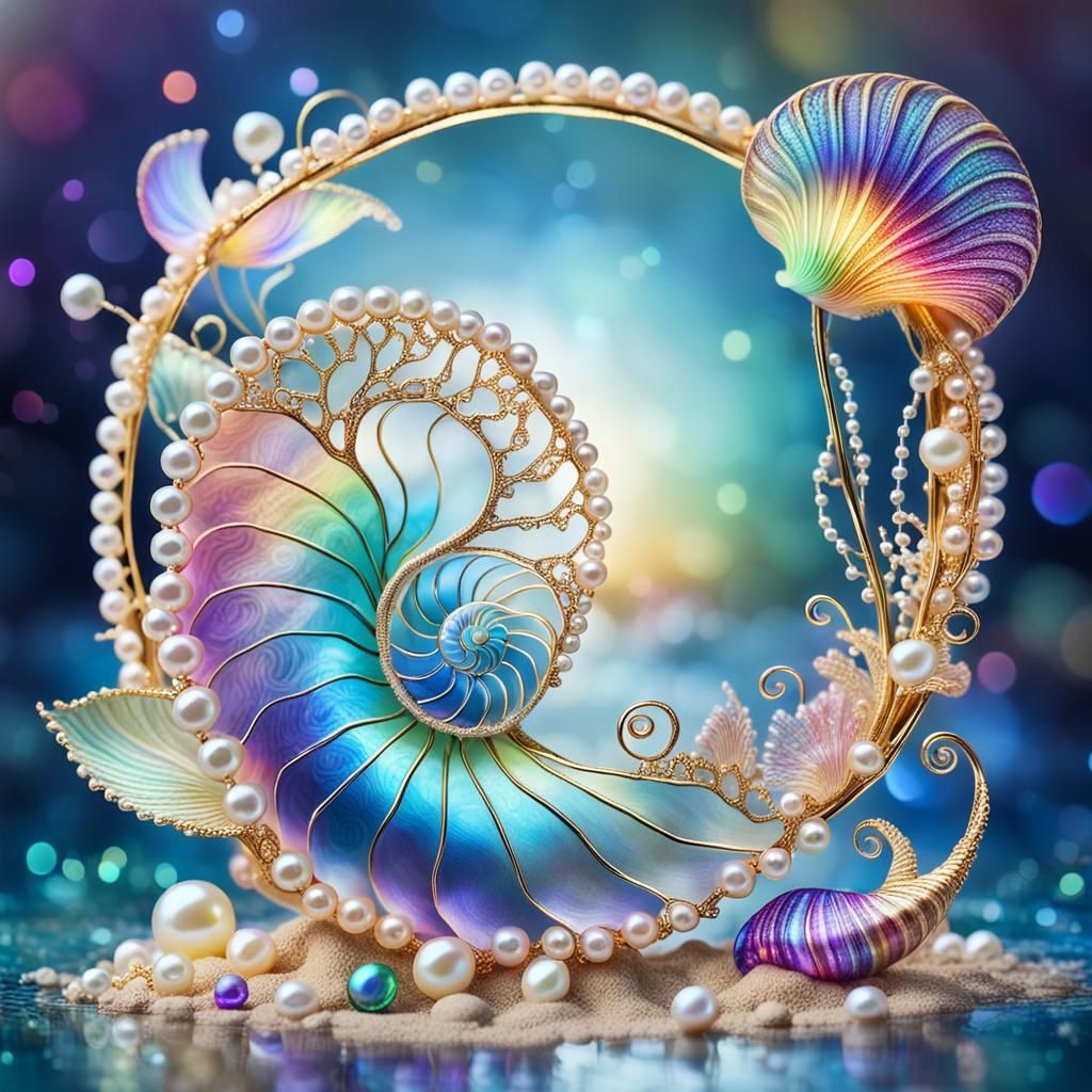 Luminescent Pearl Fantasy Flower with Gold Filigree