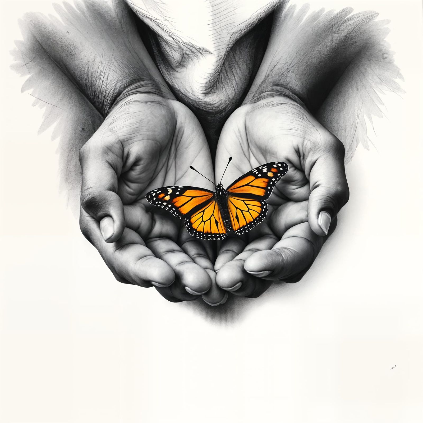 Charcoal Drawing of Monarch Butterfly Release