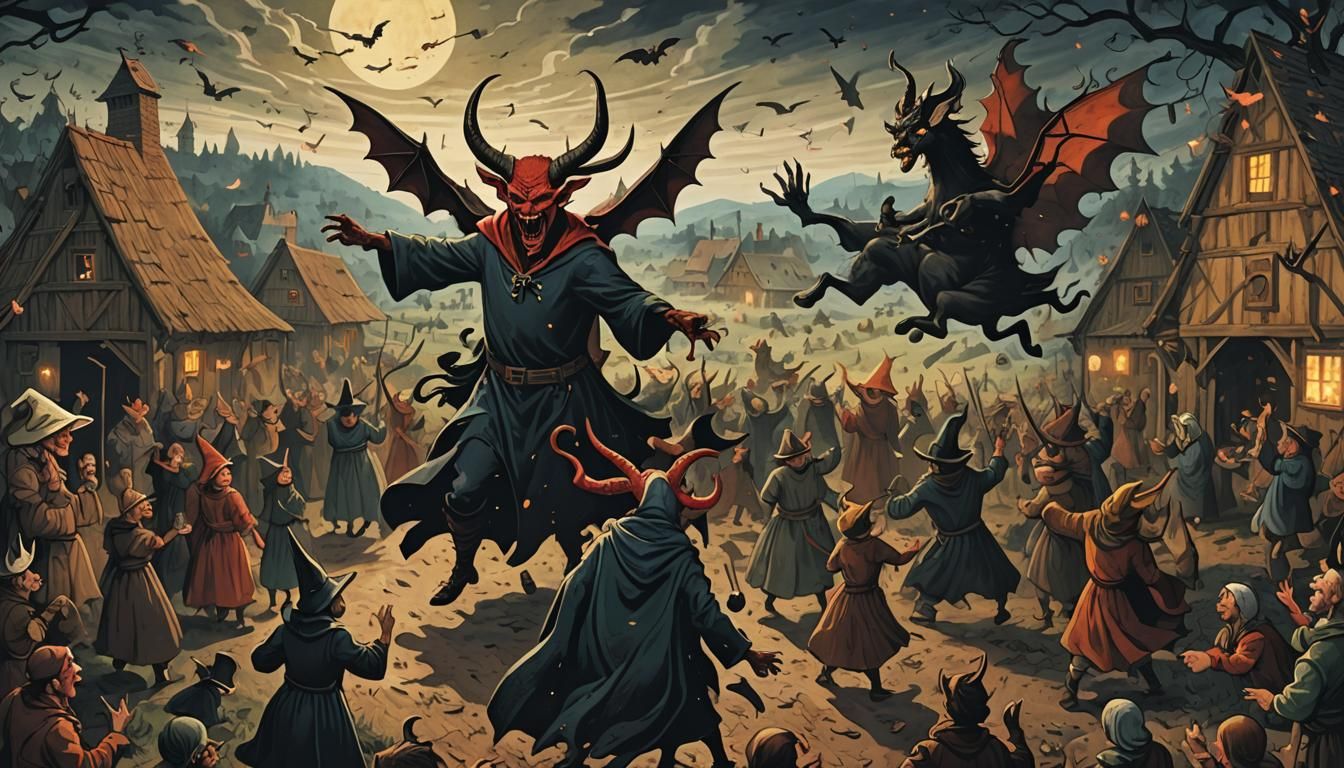 Eerie Folk Horror Devil Dance in Old Village