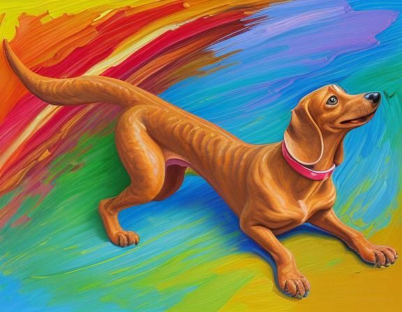 Comical Long Dachshund in Expressionist Oil Painting