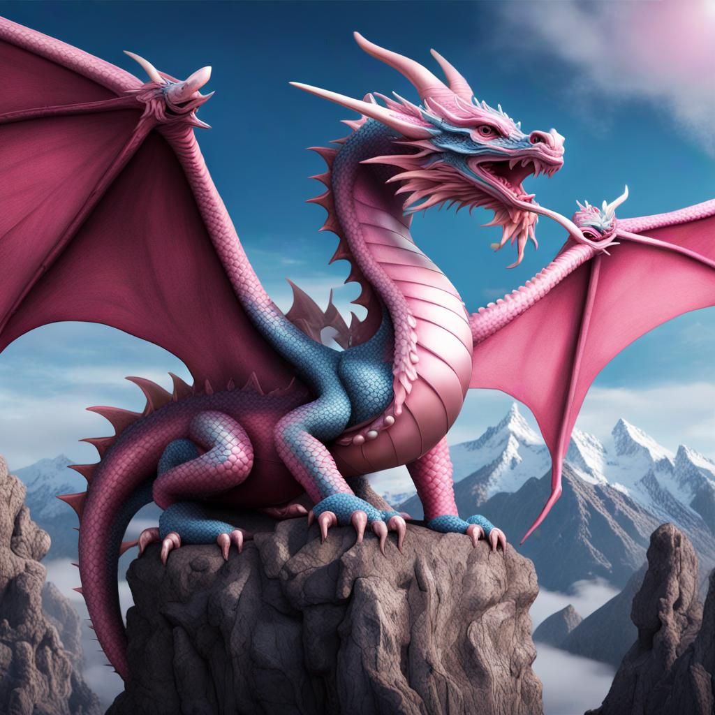 Pearl Dragon Family on Mountain, Fantasy Concept Art