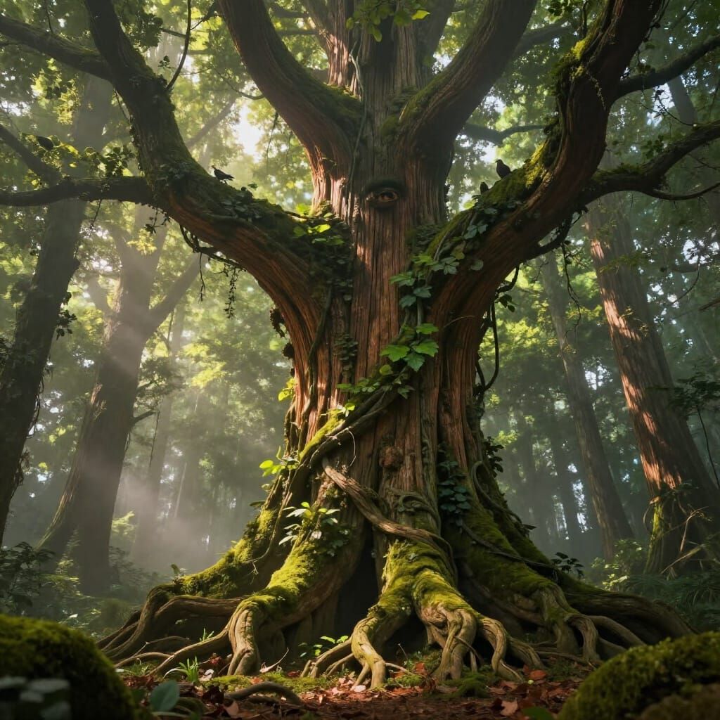 Colossal Tree Giant in Ancient Forest Digital Matte Painting