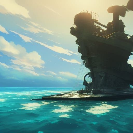 Sunken Battleship in Studio Ghibli Anime Style