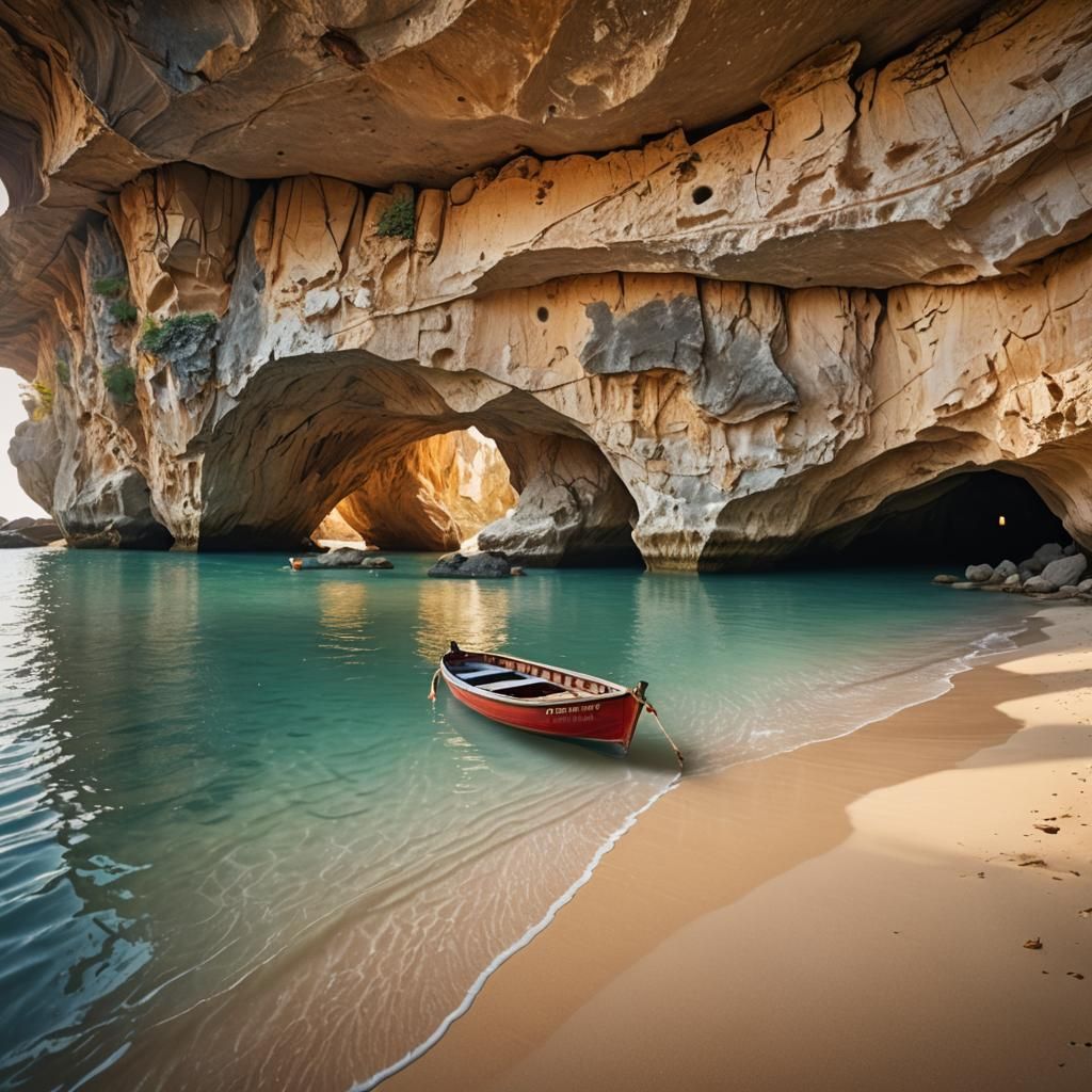 Serene Boat on Crystal Water: Seascape Photography
