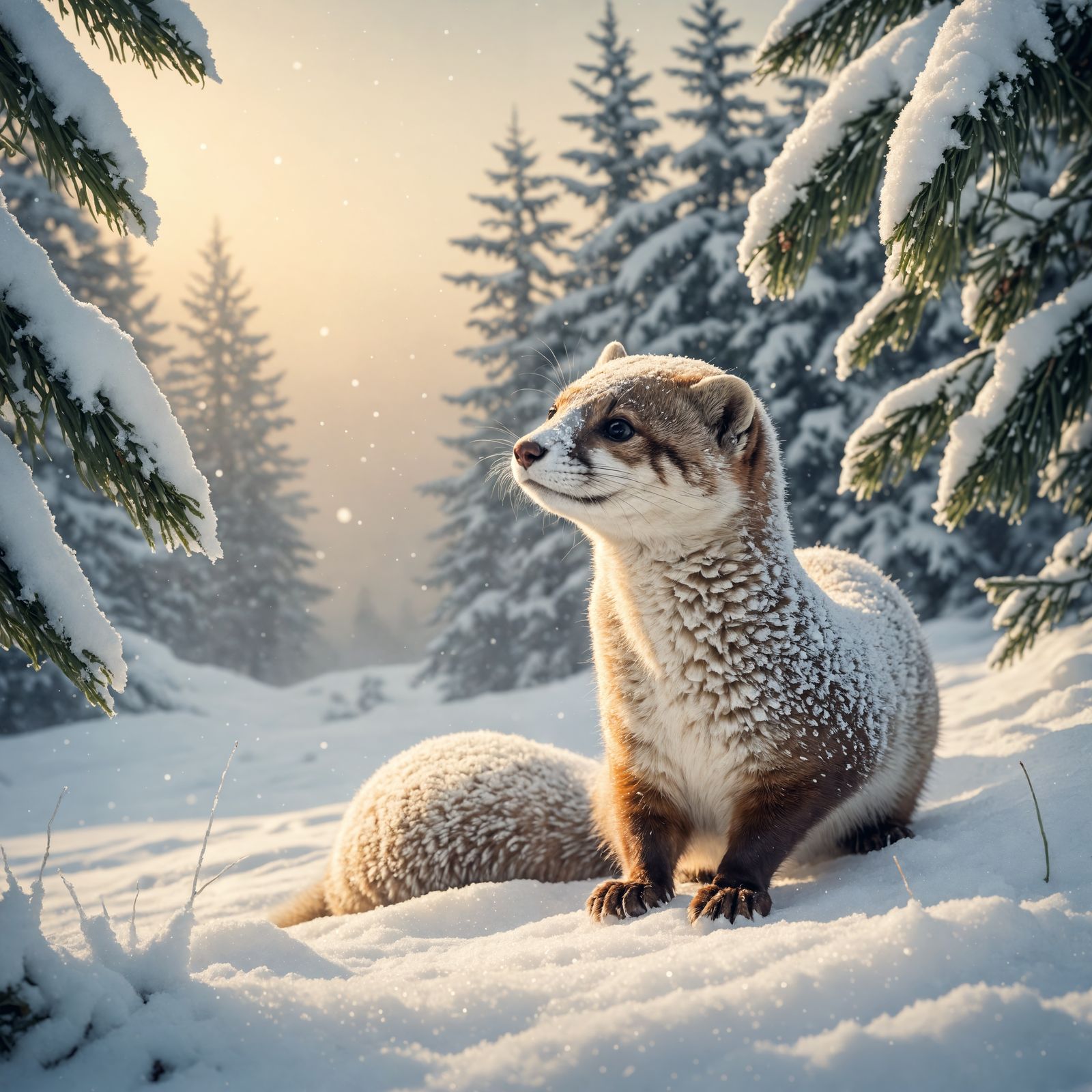 Winter Weasel in Soft Impressionist Style