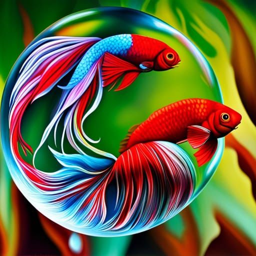 Siamese Fighting Fish Bubble Nest in Graffiti Art