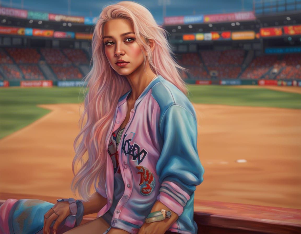 Photorealistic K-Pop Star at Baseball Game in Hyperrealism S...