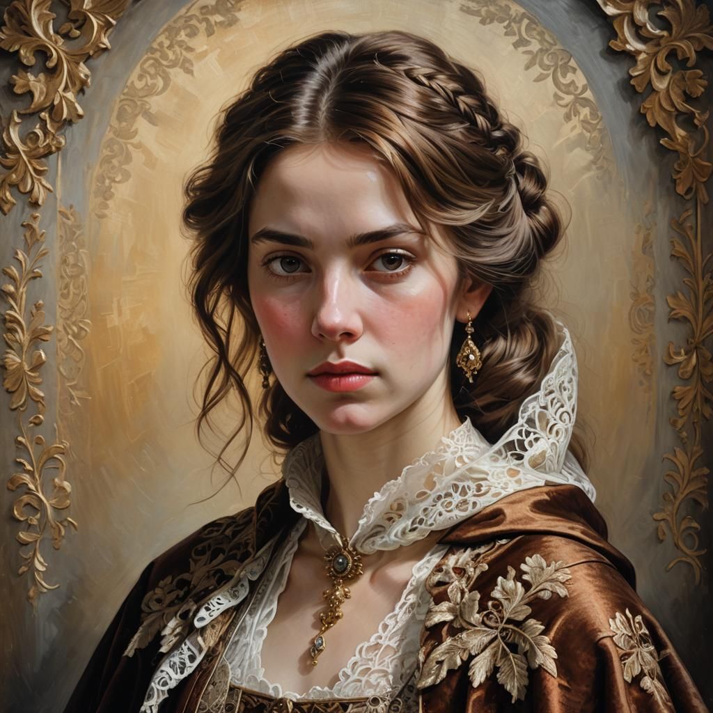Noblewoman Portrait in Baroque Oil Painting Style
