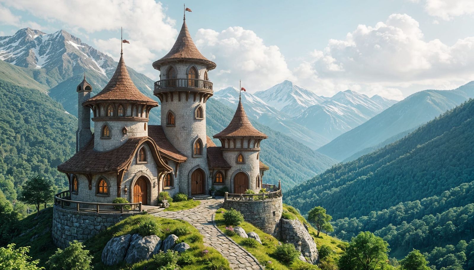 Elvish Cottages on Mountaintop in Deep Color