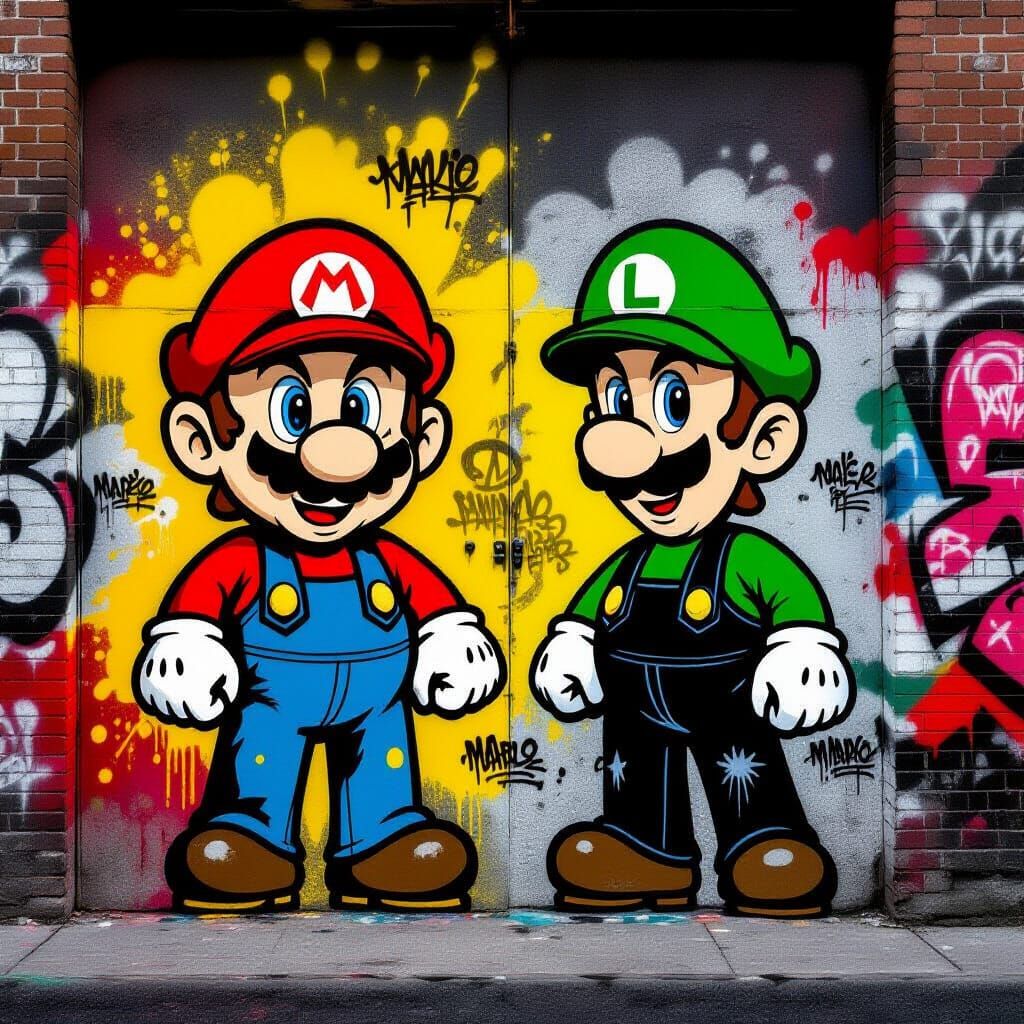 Mario & Luigi Street Art in Banksy's Style