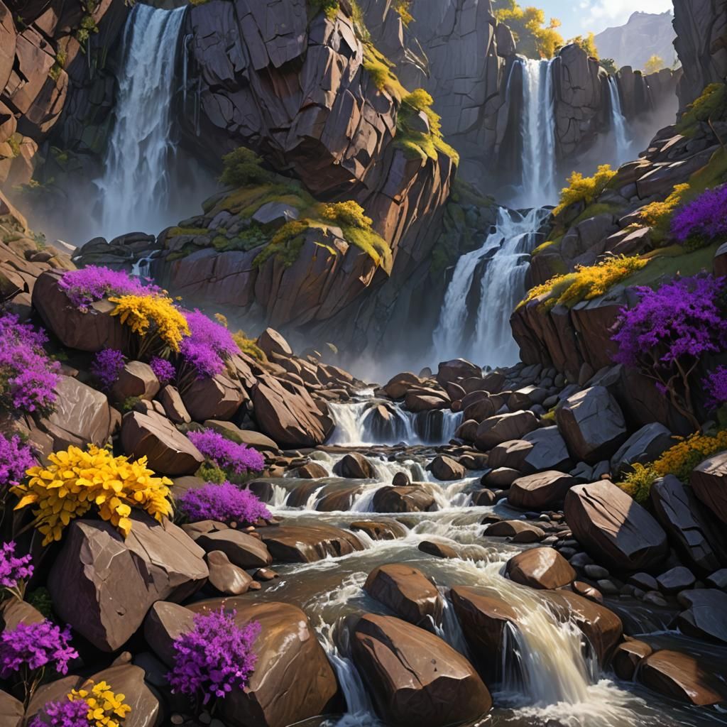 Dramatic Silk Waterfall: Dark Fantasy Concept Art