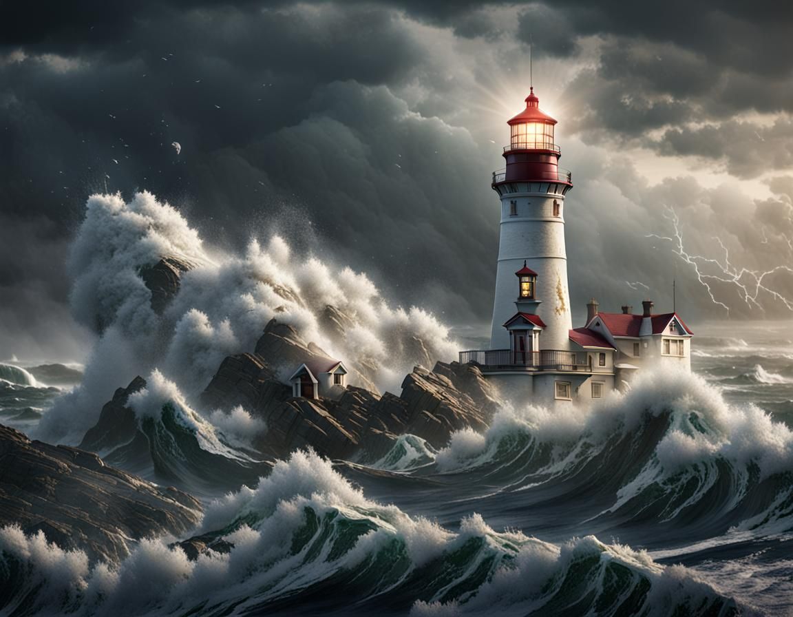 Gale Force Waves Batter Marblehead Lighthouse