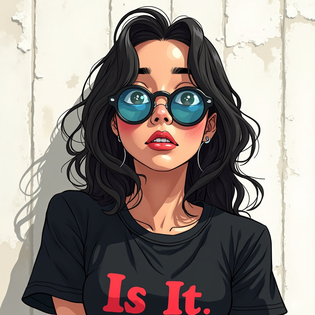 Manga Drawing of Woman with Reflective Sunglasses