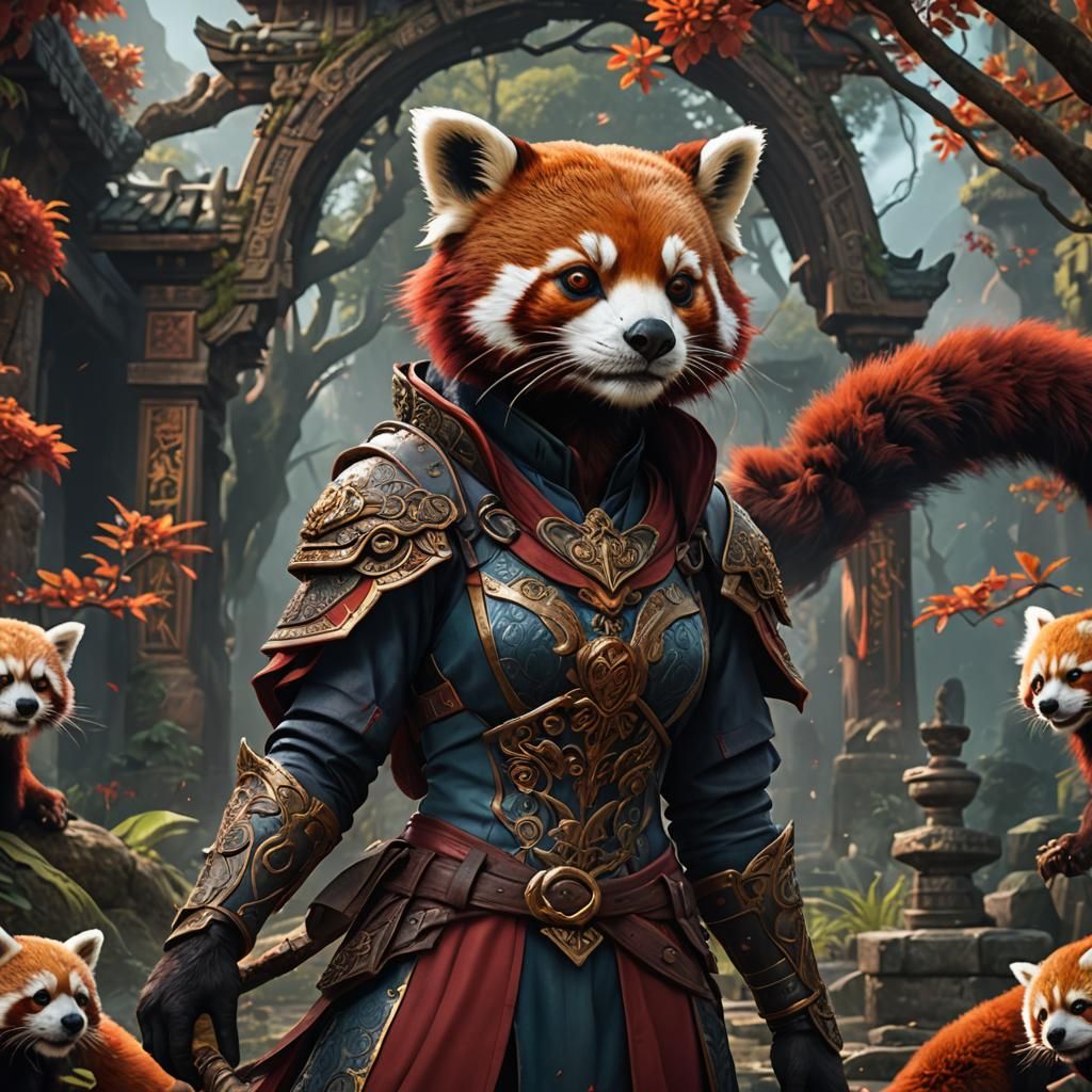 Red Panda Woman: Detailed Fantasy Art