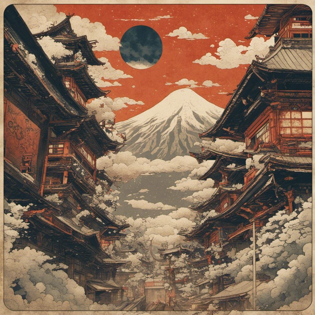 Dystopian Dieselpunk Movie Poster in Ukiyo-e Comic Art