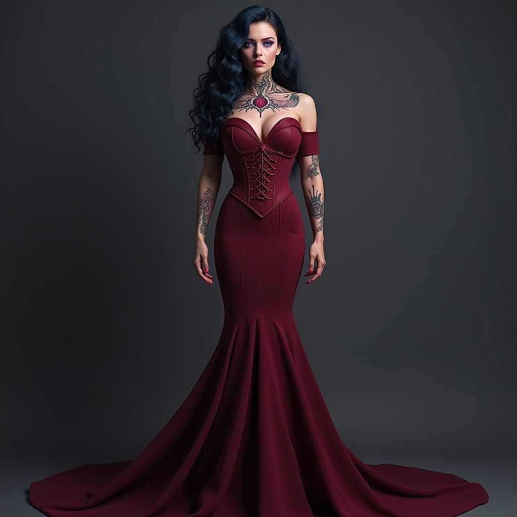 Glamorous Mermaid Evening Dress in Burgundy with Fantastical...