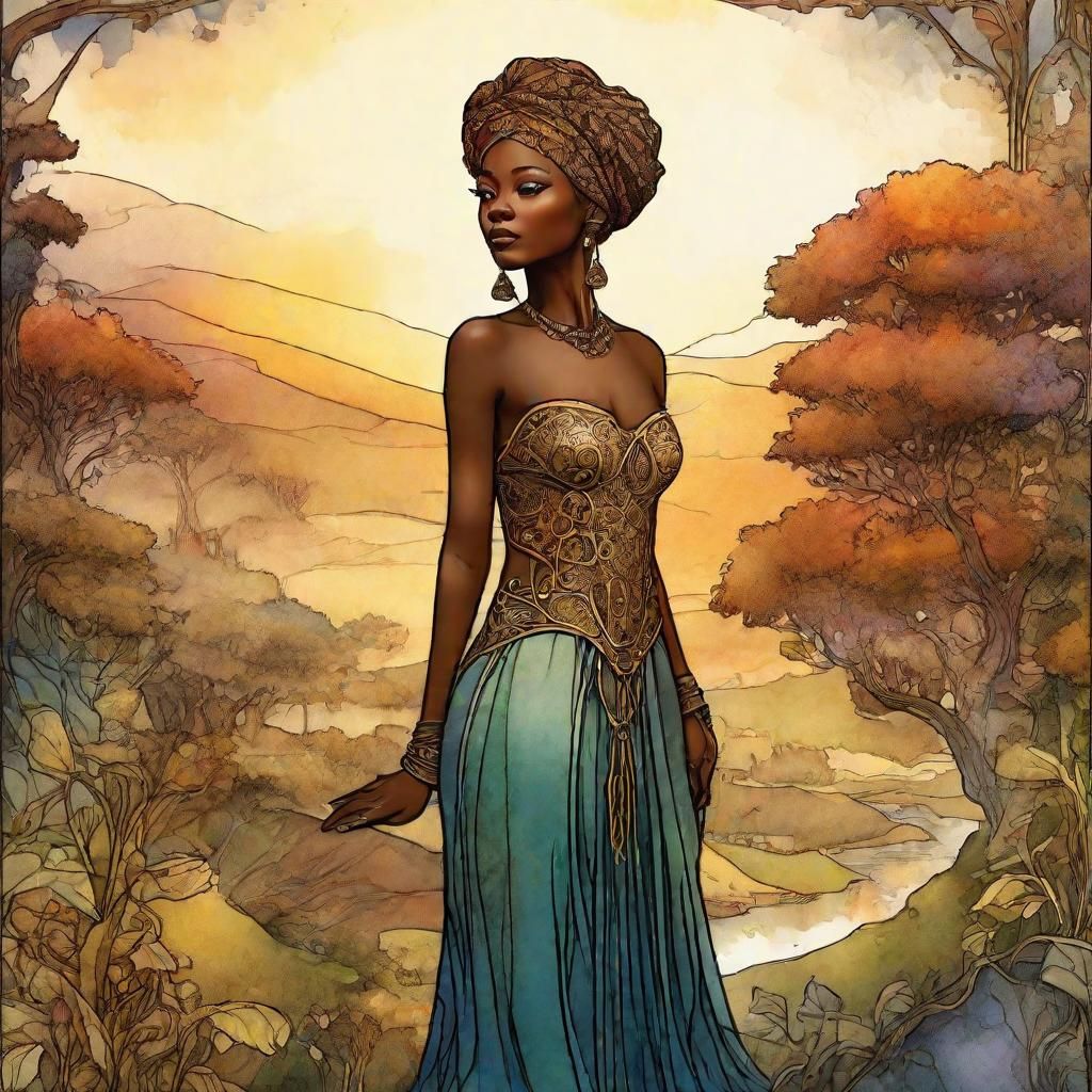 African Fairy in Steampunk Art Nouveau Style