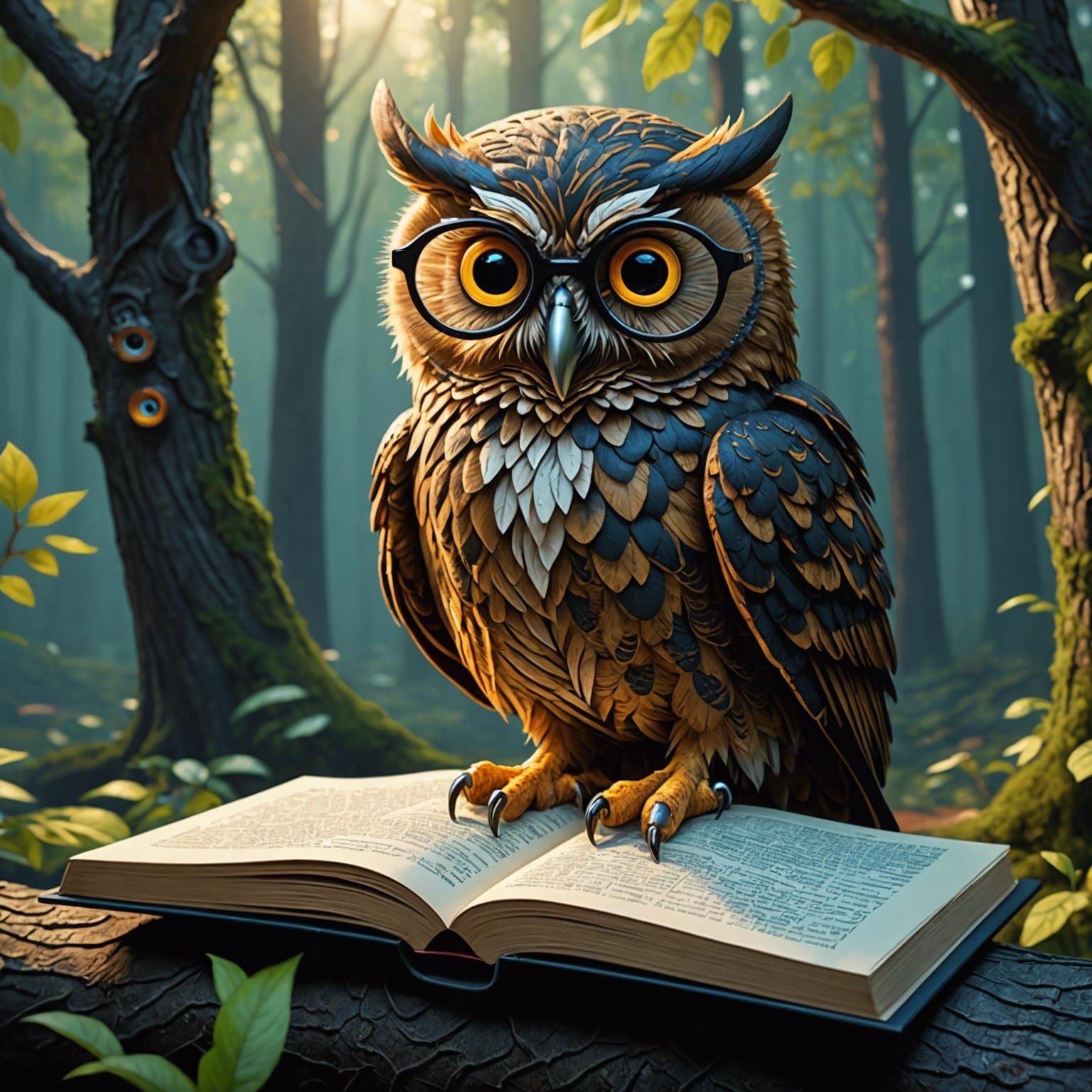 Whimsical Owl with Googly Eyes Reading