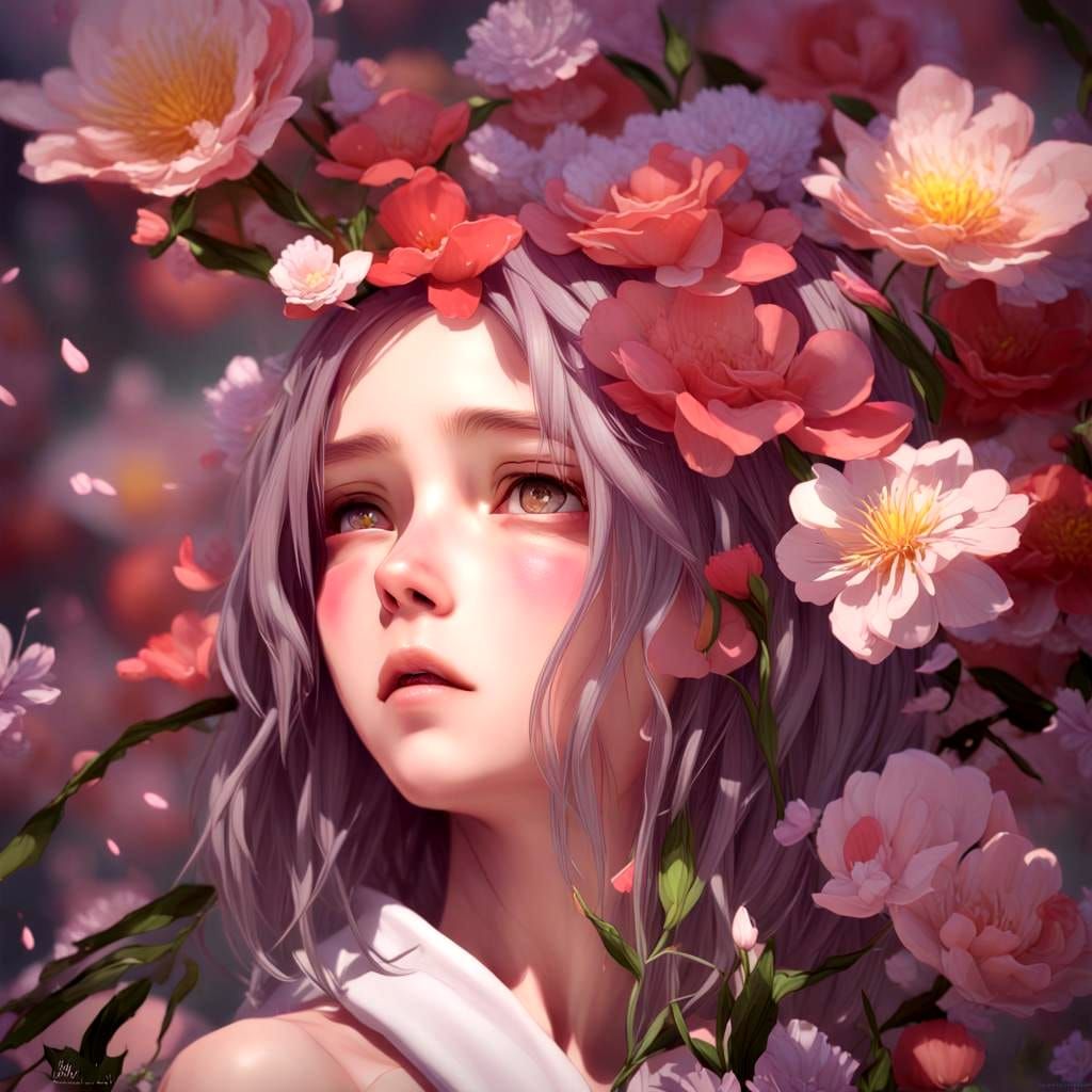 Flowers Called Thoughts in 3D Anime Art