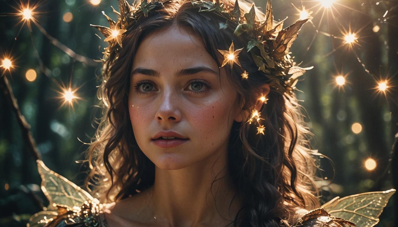 Cinematic Fairy Face Emerges from Star Light