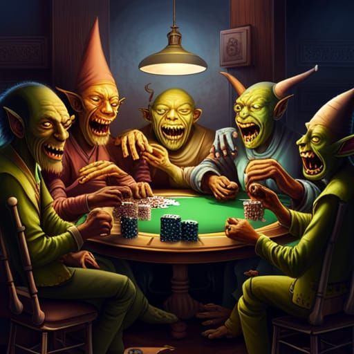 Hyperrealistic Goblins Playing Poker