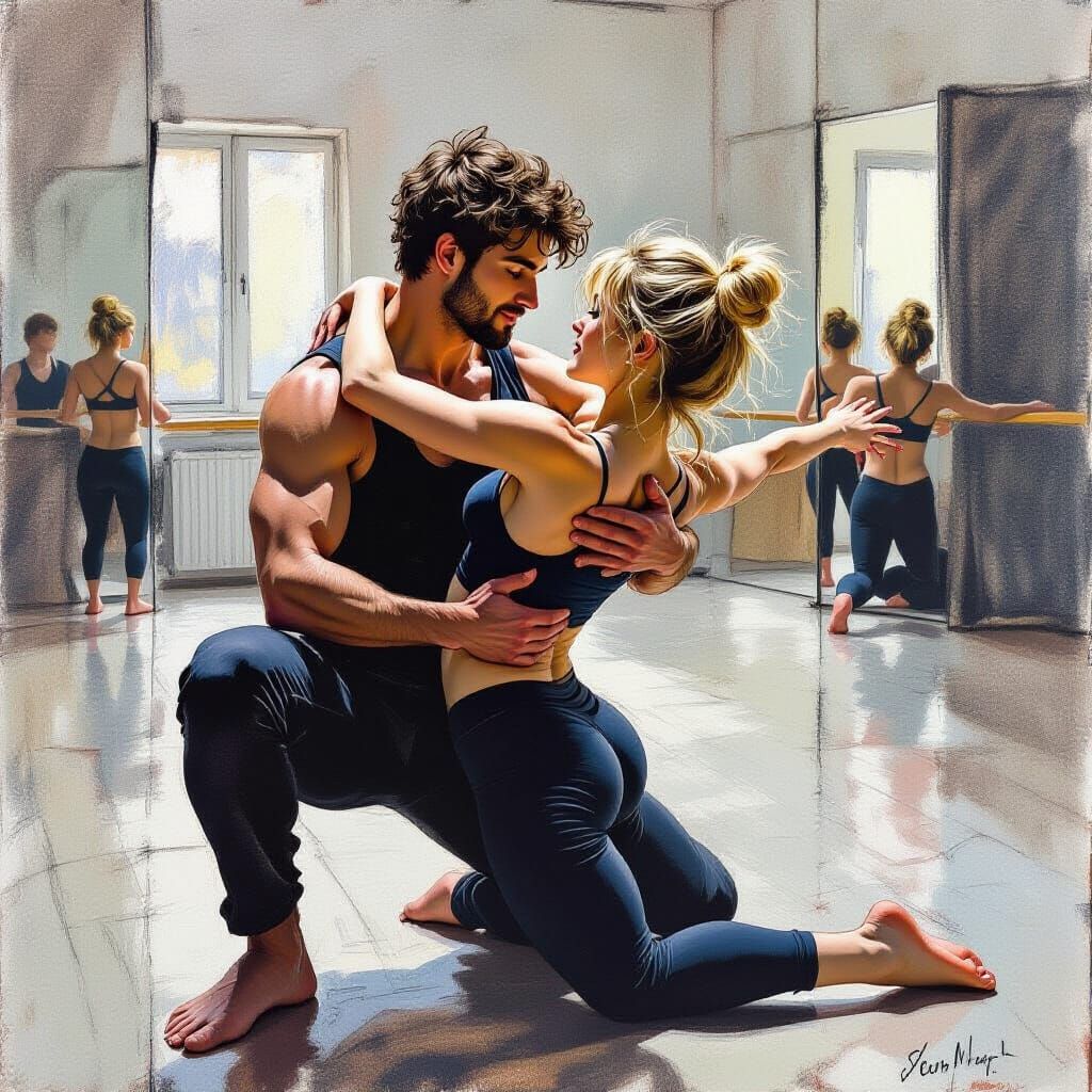 Expressive Charcoal Dance Studio Sketch