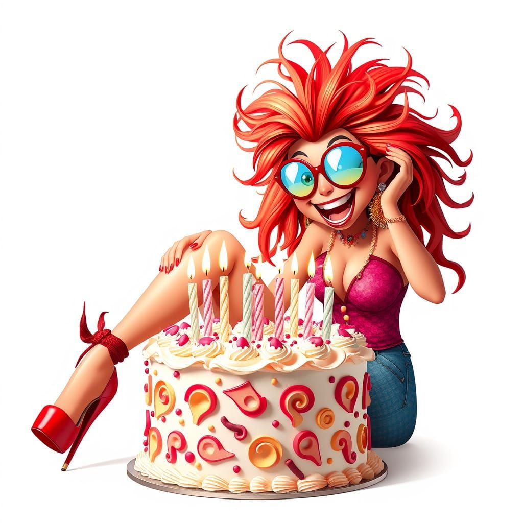 Whimsical Bohemian Girl Extinguishes Birthday Candles in 3D