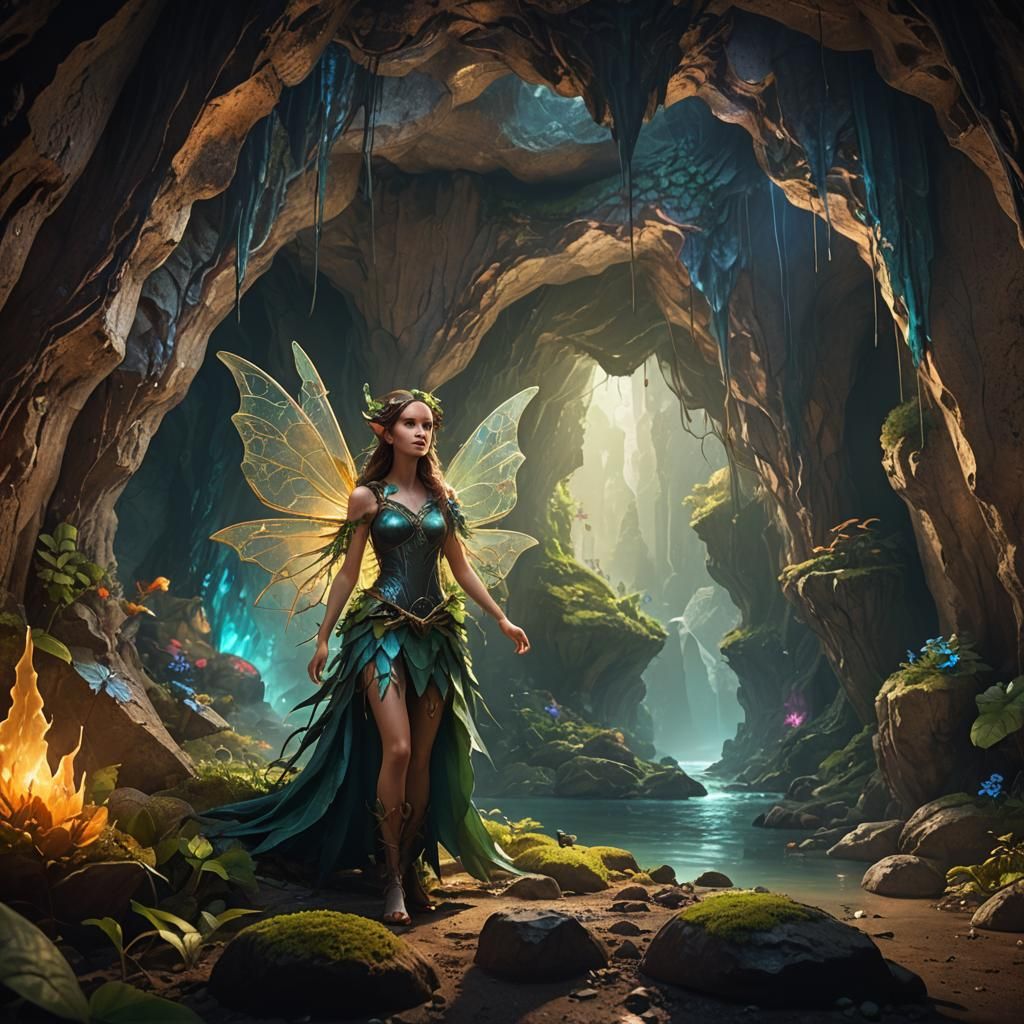 Earth Fairy in Underground Cave: Detailed Matte Painting