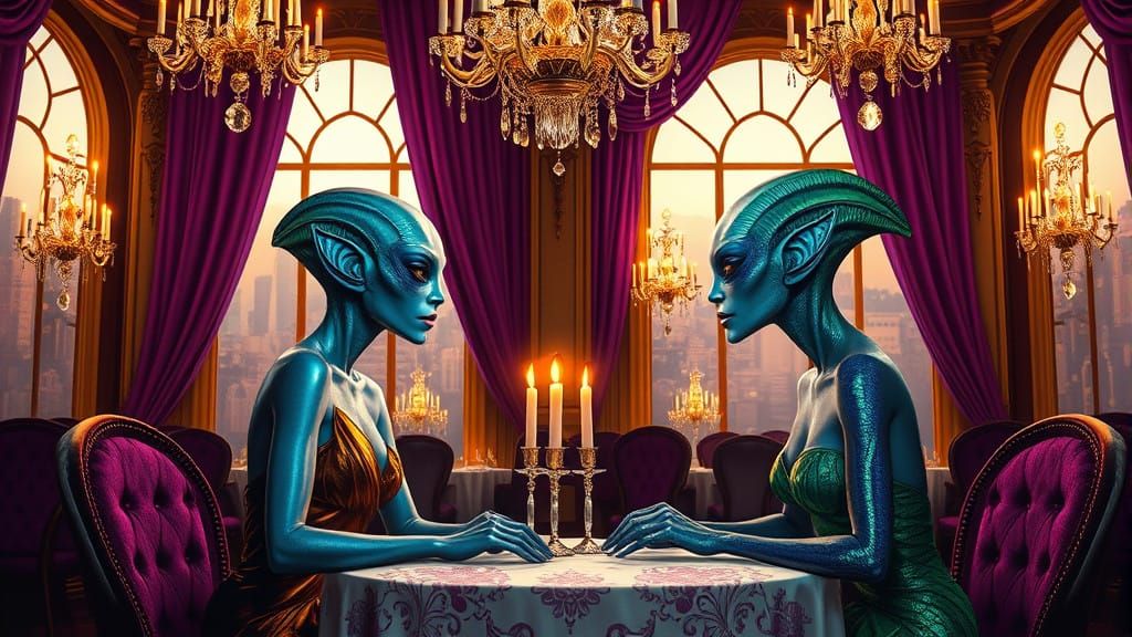 Ethereal Alien Courtesans Savor a Galactic Night