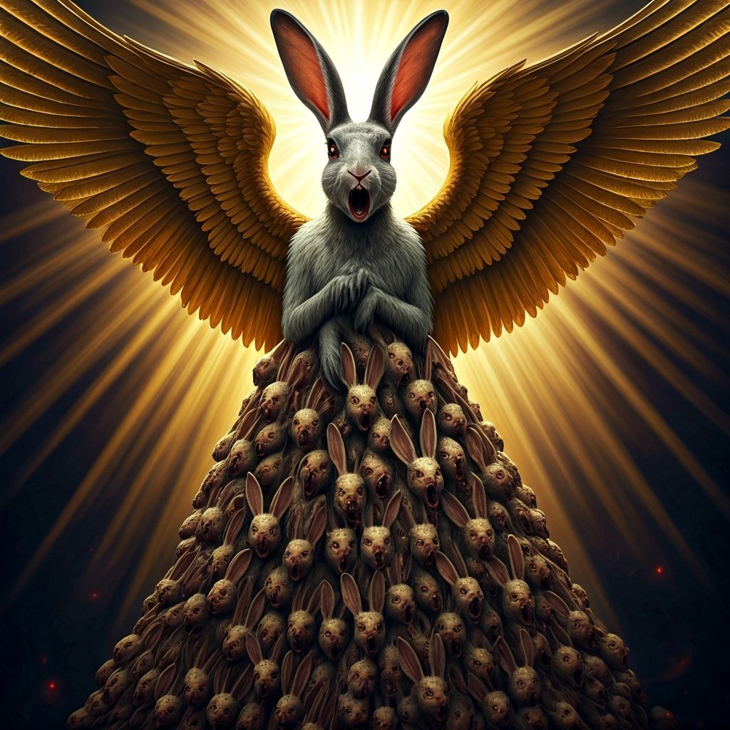 Biblical Monster Rabbit Angel With Golden Wings