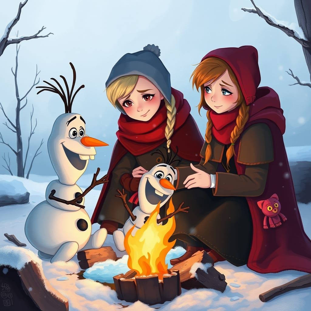 Elsa and Anna in Whimsical Winter Wonderland