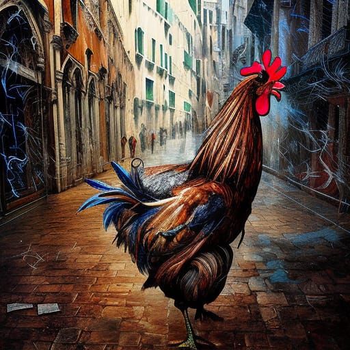 Gothic Chicken Walking in Venice