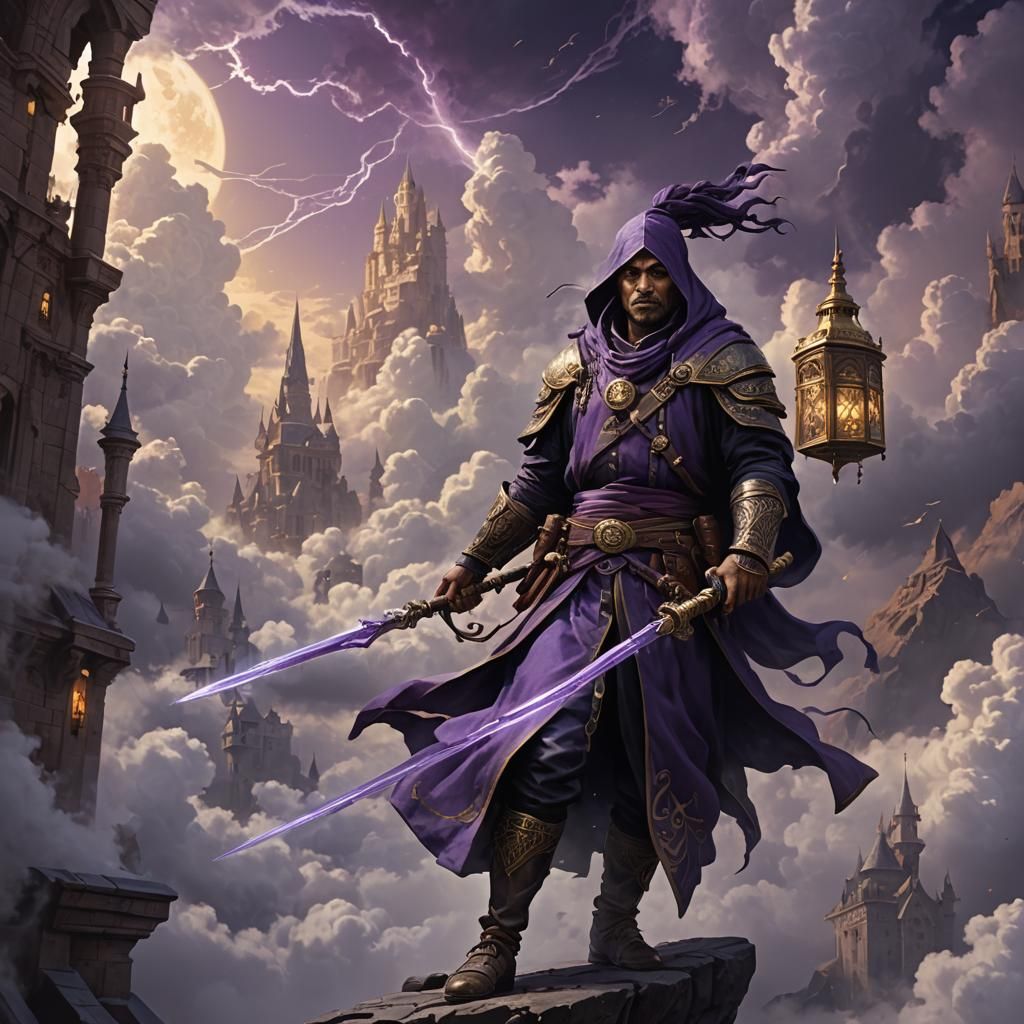 Archmage of Waterdeep in the Clouds: Dark Fantasy Art