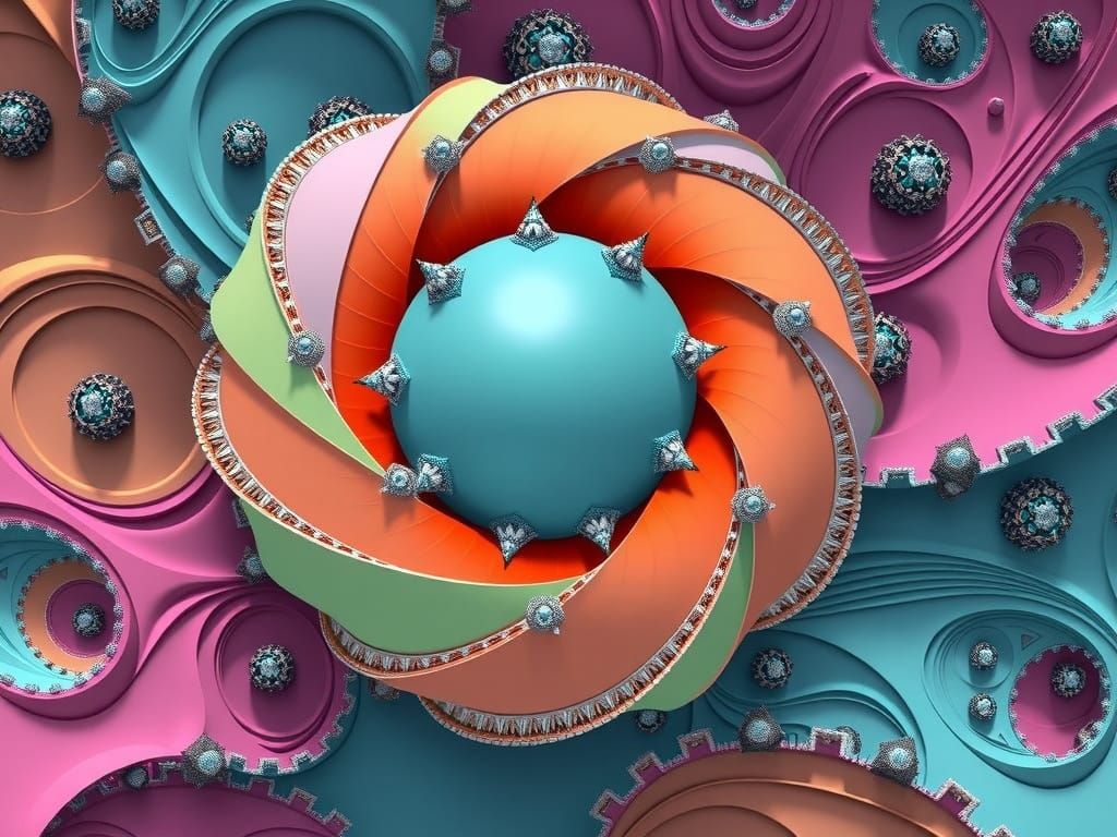 Floating Silver-Aqua Mandelbulb Fractal in 3D Unreal Render