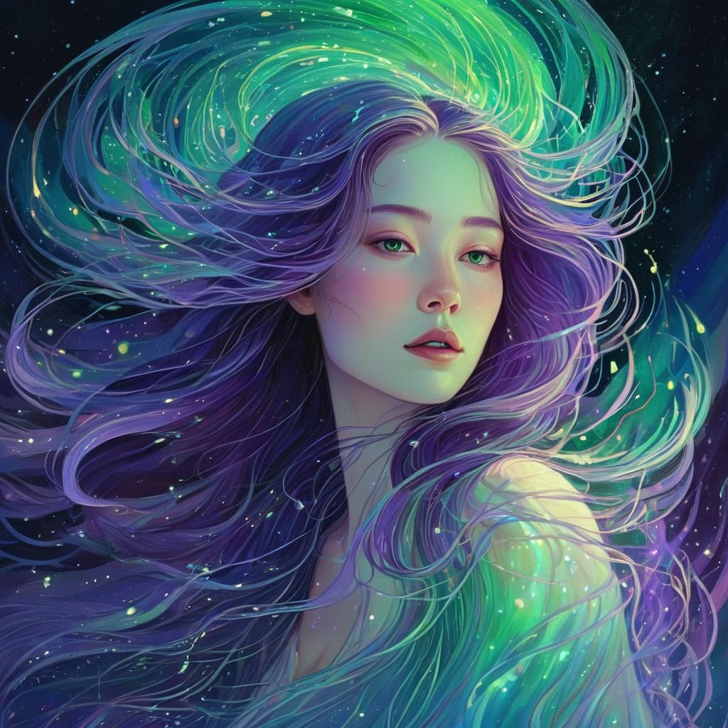 Ethereal Goddess of Aurora Borealis in Vibrant Digital Art