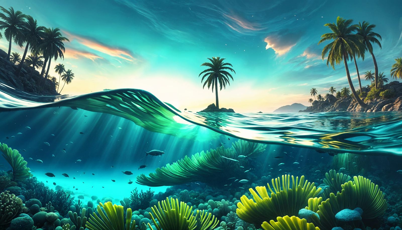 Bleak Underwater Palm Tree Scene